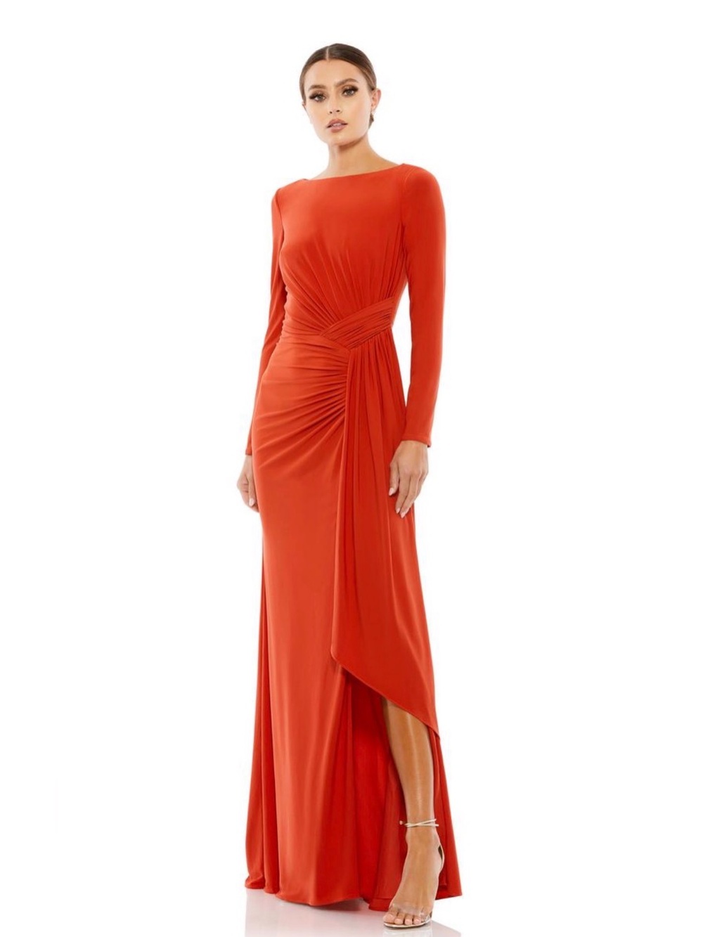 Ieena for Mac Dugal Brick Ruched Long-Sleeve Maxi Dress